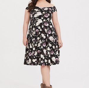 New Black Floral Knit Off Shoulder Skater Dress 22
